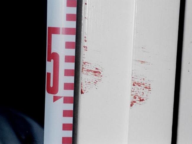 Blood on the doorway to the bedroom of Henry and Terry Lin. Picture: Supreme Court of NSW 