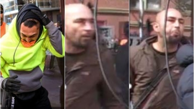 The first man who wore a hi-vis allegedly grabbed the reporter by the neck. Picture: Victoria Police