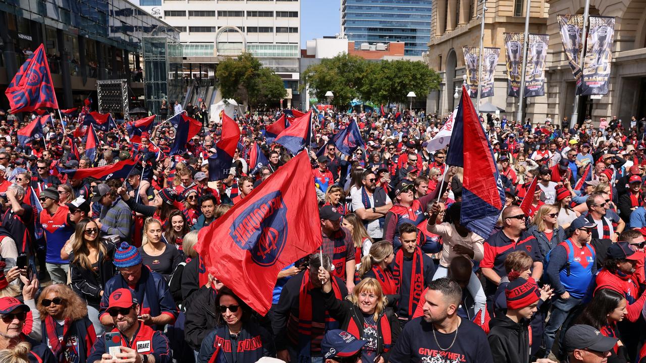 Melbourne fans pack central Perth on Sunday.