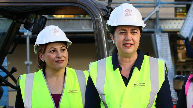 Treasurer Jackie Trad and Premier Annastacia Palaszczuk inspect construction on the new state secondary college at Fortitude Valley.