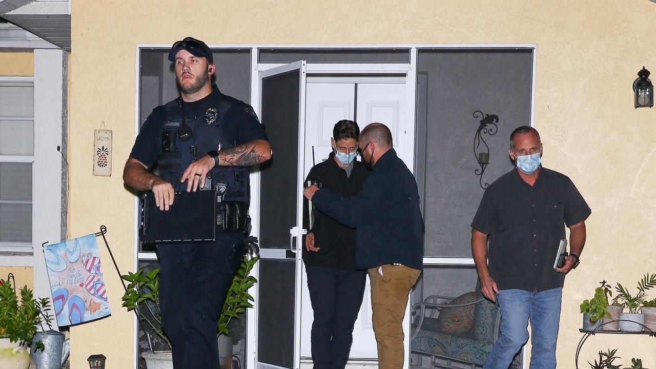 Police leave Brian Laundrie’s home. Picture: Maciel/Backgrid