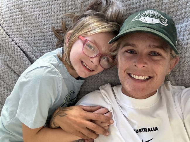 Georgia Batten, 28, who was diagnosed with thyroid cancer, with her eight year old daughter Jazmin. Picture: Supplied