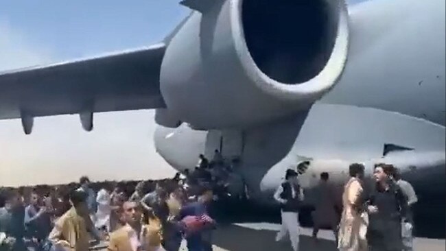 The plane is surrounded at the airport. Picture: Twitter