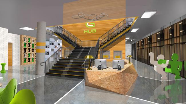 An artist's impression of The Gold Coast Hub, which will bring together current and future business leaders and $60m in start-up funding. Photo: Supplied