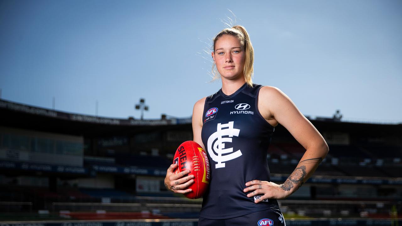 Tayla Harris at Carlton in January 2021. She would leave the club just four months later. Picture: Mark Stewart