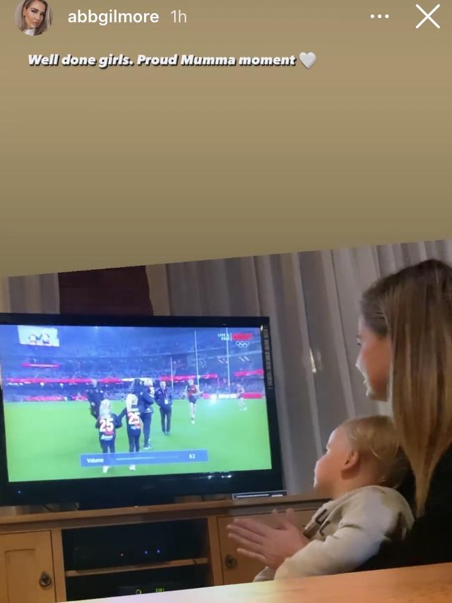 Abby Gilmore congratulates her ex-partner Jake Stringer on his 150 games with Essendon. Picture: Instagram