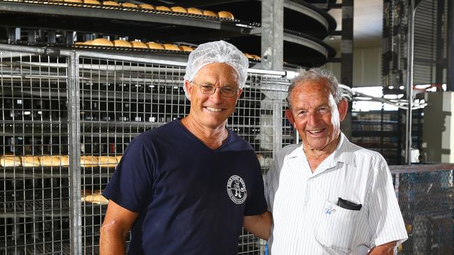 Warren Marrable and his father Harvey Marrable at Gold Coast Bakeries when the local company marked its 60th anniversary in 2016. Photo: David Clark