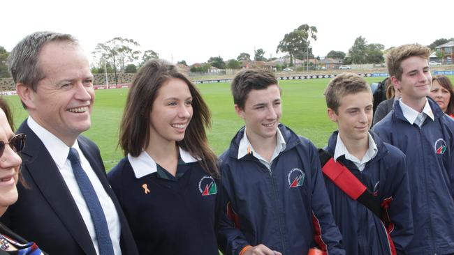 Federal Opposition Leader Bill Shorten with schoolchildren at a launch in Melbourne for Zero Bullying Australia.