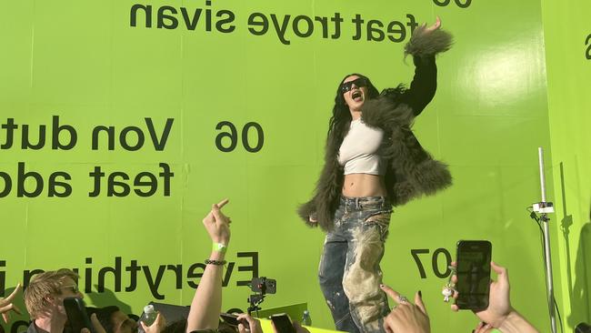 Charli XCX at the launch of the Brat remix album, titled ‘Brat and It’s Completely Different But Also Still Brat‘ in October. Picture: Maria M. Silva/Getty Images