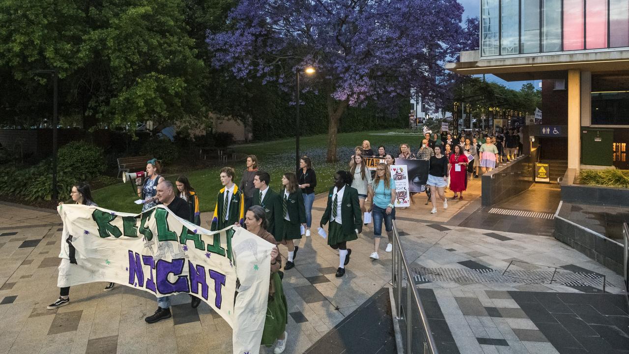 Reclaim the Night march arrives back at the village green, Friday, October 29, 2021. Picture: Kevin Farmer
