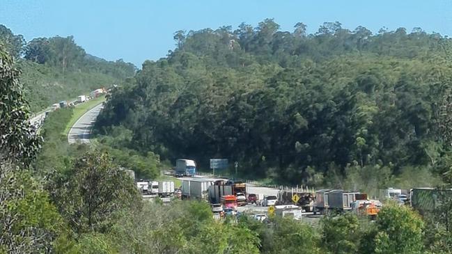 Traffic lined up near Dirty Creek between Coffs Harbour and Grafton following a crash on Friday morning. Picture: Facebook