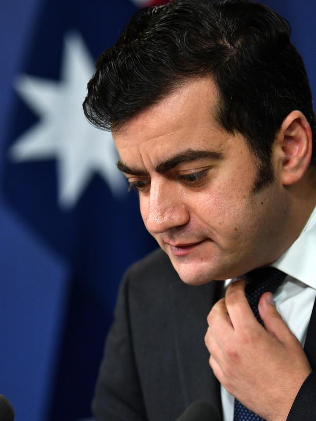 Senator Sam Dastyari at his press conference on Tuesday to announce his resignation. Picture: Perry Duffin