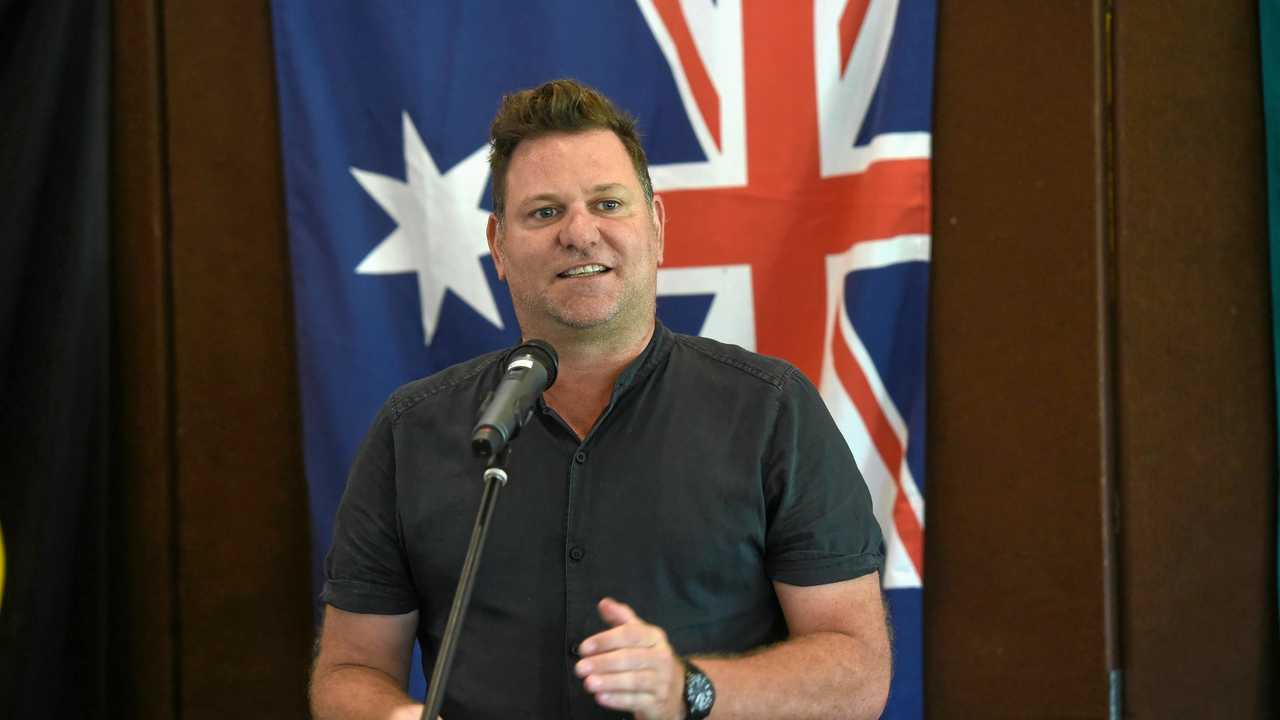 Byron Shire mayor Simon Richardson was MC at the Australia day celebrations at the Mullumbimby Ex-Services Bowling Club. Picture: Marc Stapelberg