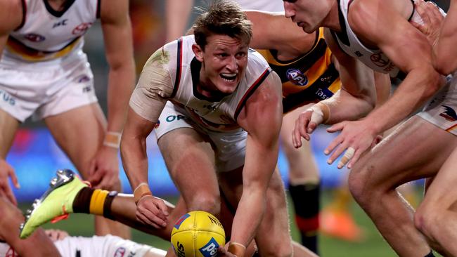 Matt Crouch was close to the barometer of Adelaide’s midfield after finishing strongly, following his early-season axing. Picture: James Elsby/AFL Photos