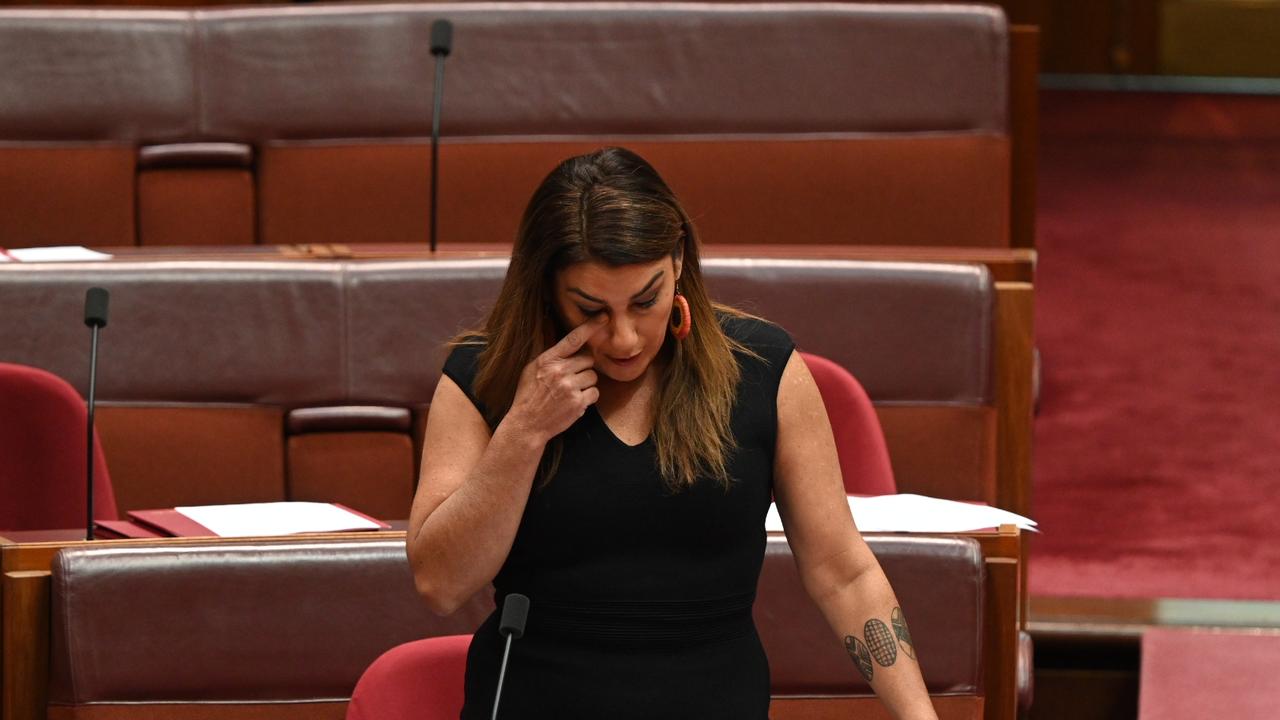 Senator Thorpe appeared emotional during the address. Picture: NCA NewsWire / Martin Ollman