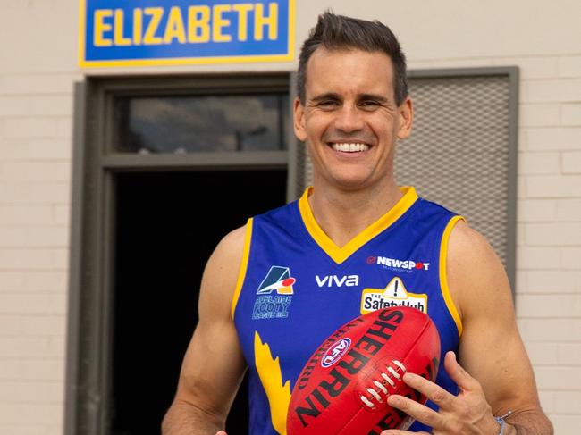 Former SANFL star and current media personality Andrew Hayes suited up for Elizabeth on Saturday. Picture: Supplied