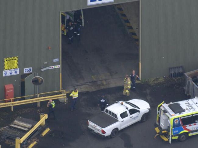 A﻿ woman in her 50s has been airlifted to hospital after suffering serious leg injuries in a workplace incident at a factory in Hastings, Victoria. picture: 9 News
