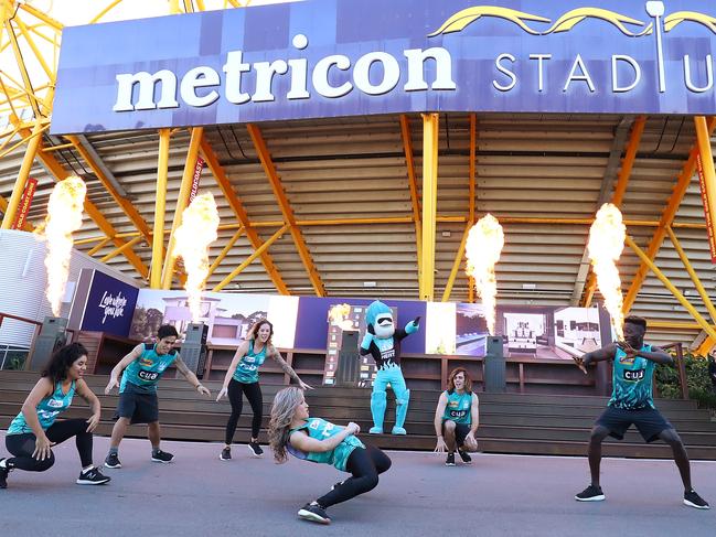 The Brisbane Heat dance crew bust a move outside their new home. Picture: Getty Images