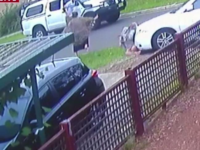 A supplied image obtained on Tuesday, February 2, 2021, shows Farag Barsoum, 70, being dragged onto the road by his stepson Mark Morgan, 30, on Sunday afternoon outside their homeon The Parade, Telopea.  Picture: Channel 7