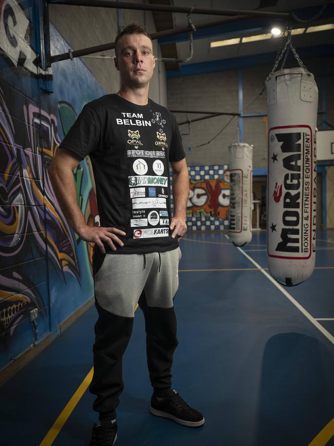 Tasmanian pro boxer Bo Belbin in Hobart ahead of the biggest fight of his career against Nikita Tszyu on March 12 at Sydney’s Qudos Bank Arena. Picture: Chris Kidd