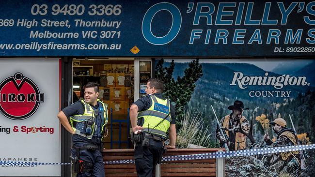 O'Reillys Firearms in Thornbury was allegedly robbed of handguns. Picture: Jake Nowakowski