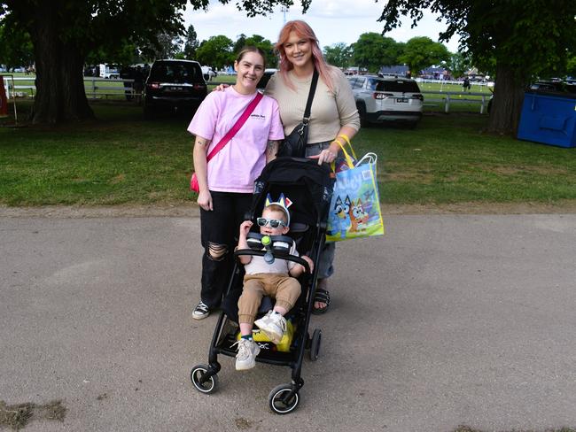 Attendees enjoying the 159th Sale Agricultural Show at the Sale Showgrounds on Friday, November 01, 2024: Rachel Lothian, Emmett and Erin Johns. Picture: Jack Colantuono