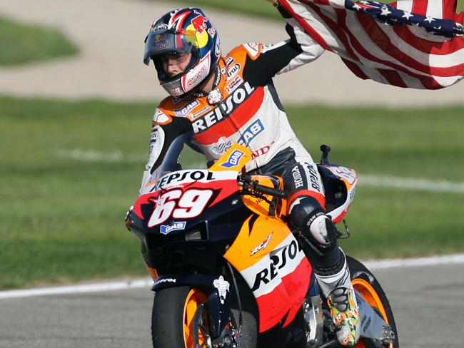 Nicky Hayden celebrates after winning the 2006 Moto GP championship