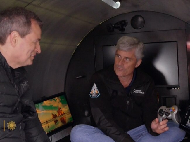 David Pogue’s interview with Stockton Rush on The Titan. The CEO brandished a game controller and claimed that was how the vessel operated. Picture: CBS Sunday Morning