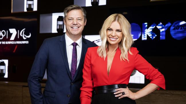 Sonia Kruger with Seven West Media chief executive James Warburton as the network officially unveiled its new star. Picture: Nick Wilson