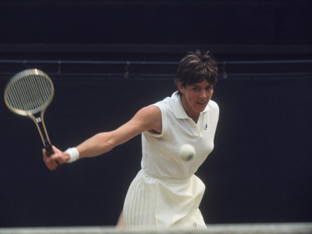 Margaret Court competing with a white tennis ball. Picture: Daily Express/Hulton Archive/Getty Images