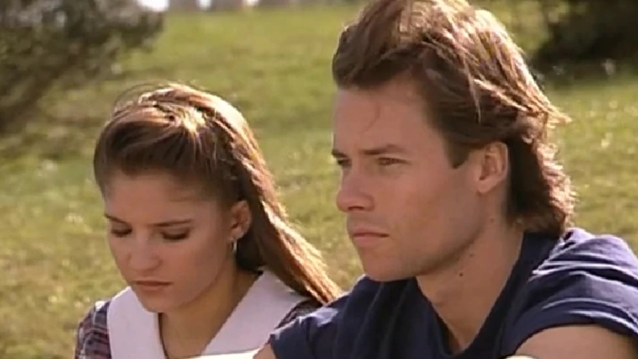 Guy Pearce on Home and Away with Rebekah Elmaloglou. Supplied