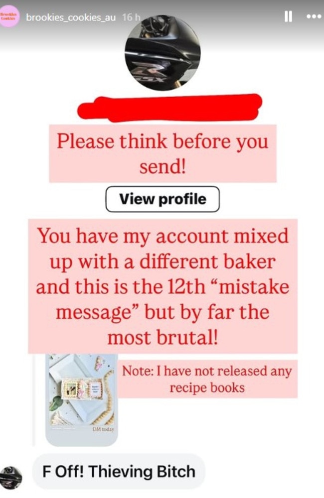 The owner of a different site Brookies Cookies has had to fend off vile online attacks. Image: Instagram
