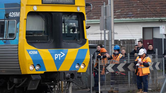 A train collided with a car which stalled at the Hudson Rd level crossing at Spotswood on July 7. Picture: Tony Gough