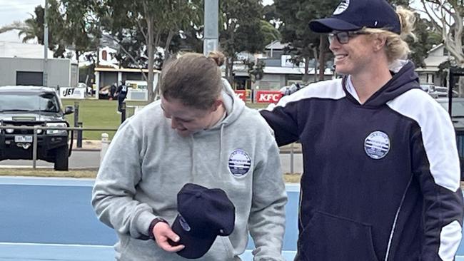 Renee Moffitt receives her first grade cap from Stephanie Townsend. Picture: Jainarayan Tiwari.