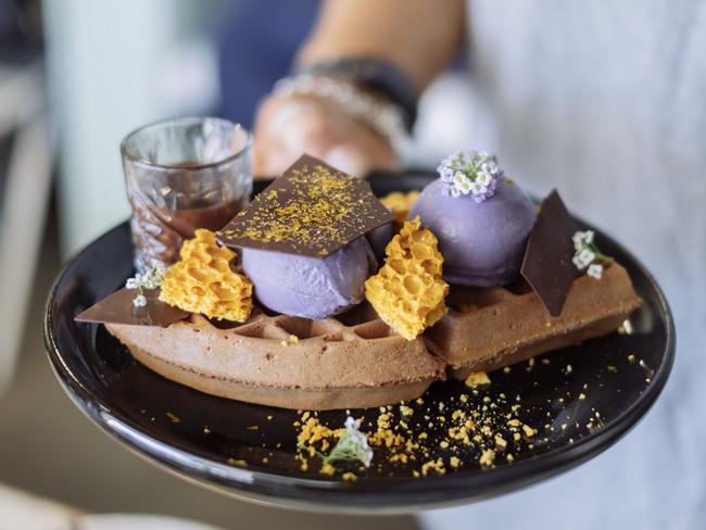 Violet Crumble Waffles at Elk Espresso, Broadbeach.