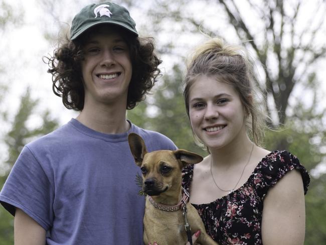 NO NEWS.COM/NO THE AUSTRALIAN/NO THE WEST AUSTRALIAN/NO SKY NEWS: EMBARGO MAY 21. PICTURE: ANGUS MORDANT     Students, Hayden Parker, and Natalie Kotecki, both 16, pose for a portrait in Portage, Michigan, United States. Monday, May 17th, 2021. (Angus Mordant for NewsCorp Australia)