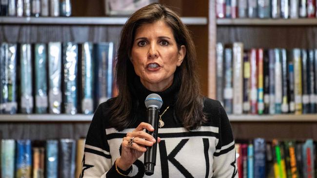 Republican presidential hopeful Nikki Haley speaks at a town hall campaign event in New Hampshire. Picture: AFP.