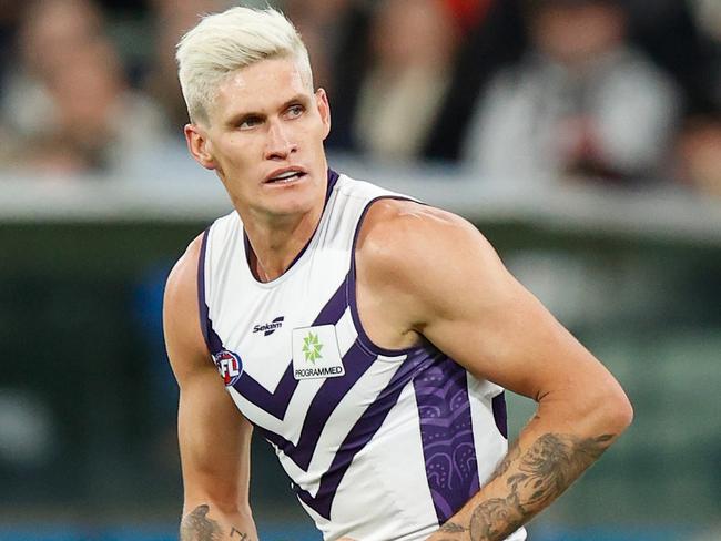 MELBOURNE, AUSTRALIA - SEPTEMBER 10: Rory Lobb of the Dockers in action during the 2022 AFL First Semi Final match between the Collingwood Magpies and the Fremantle Dockers at the Melbourne Cricket Ground on September 10, 2022 in Melbourne, Australia. (Photo by Michael Willson/AFL Photos via Getty Images)