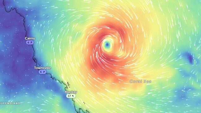 A graphic showing the present location of Cyclone Kirrily at 9am on Monday. Picture: Zoom Weather