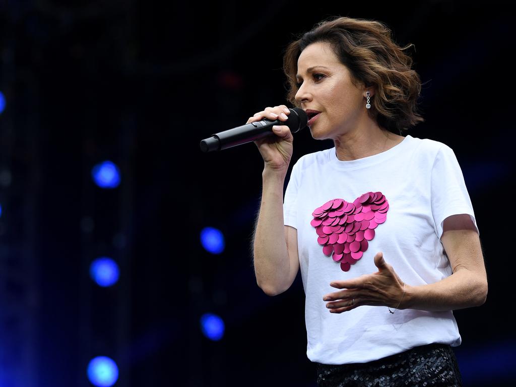 Tina Arena performs during the Fire Fight Australia bushfire relief concert at ANZ Stadium in Sydney in February. February: Joel Carrett