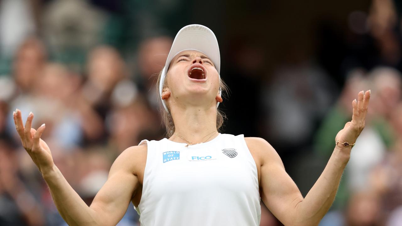 Yulia Putintseva of Kazakhstan celebrates. Photo by Clive Brunskill/Getty Images.