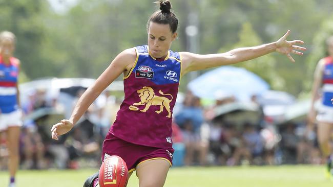 Brisbane captain Emma Zielke in action against Western Bulldogs. Picture: Mark Cranitch