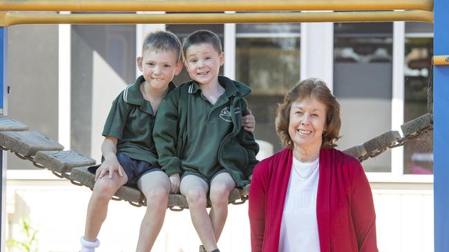 Natte Yallock Primary School has just three students, including Hunter, 7, and Lucas Zimmer, 6, with teacher Karys Fettling. Picture: Zoe Phillips