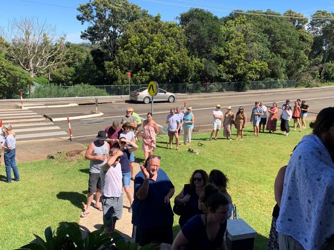 Buyers line up for the open for inspection of a five-bedroom house on Kennedy Drive in Port Macquarie, where housing demand has shot through the roof over the past six months. NSW real estate. Picture: McGrath-Port Macquarie