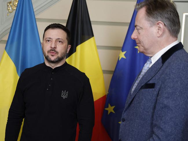 Belgium's Prime Minister Bart De Wever (R) greets Ukraine's President Volodymyr Zelensky in Brussels. Picture: AFP