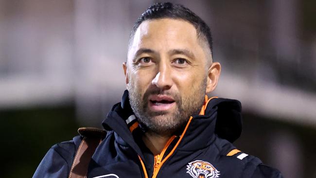 WOLLONGONG, AUSTRALIA - JULY 20: Assistant Coach of the Tigers Benji Marshall arrives prior to the round 21 NRL match between St George Illawarra Dragons and Wests Tigers at WIN Stadium on July 20, 2023 in Wollongong, Australia. (Photo by Jeremy Ng/Getty Images)