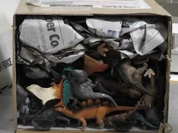 Cops’ shock discovery in kids’ toy dinosaur box