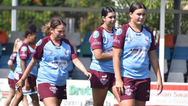 CQ Capras women go through their paces in a trial match against the clubâ€™s under-19s at Browne Park on Saturday, February 12, 2022.