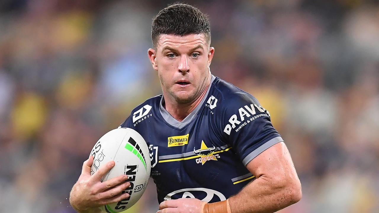 TOWNSVILLE, AUSTRALIA - MARCH 19: Chad Townsend of the Cowboys in action during the round two NRL match between the North Queensland Cowboys and the Canberra Raiders at Qld Country Bank Stadium, on March 19, 2022, in Townsville, Australia. (Photo by Albert Perez/Getty Images)