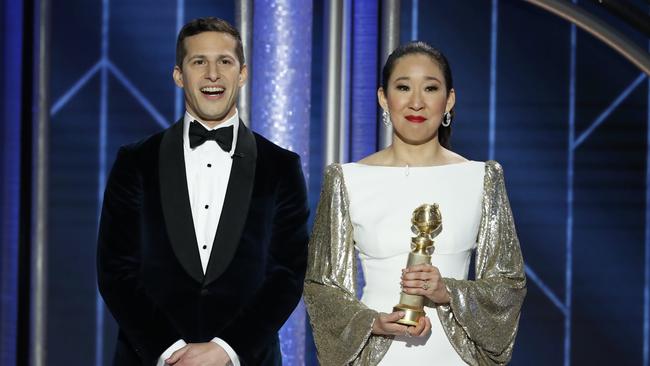 Not only did Sandra Oh co-host but she also won a Globe on the night.